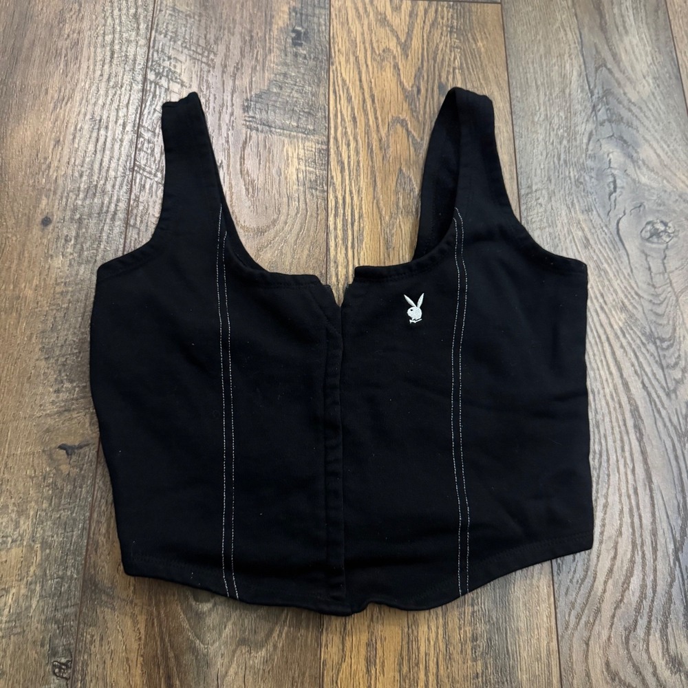 Playboy by PacSun Black Corset Zip Tank Top Stitch Y2K Coquette Size‎ M Grunge